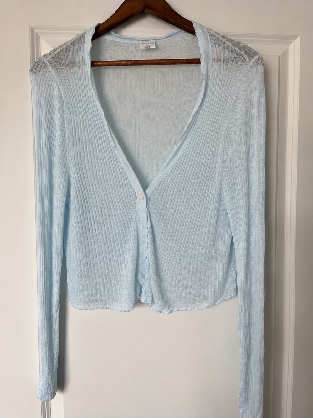 wild fable Light Blue Ribbed V-Neck Cropped Cardigan